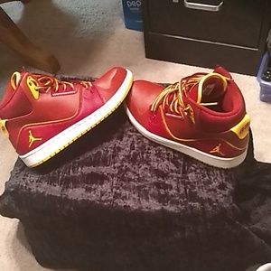 Jordan's burgandy &yellow.